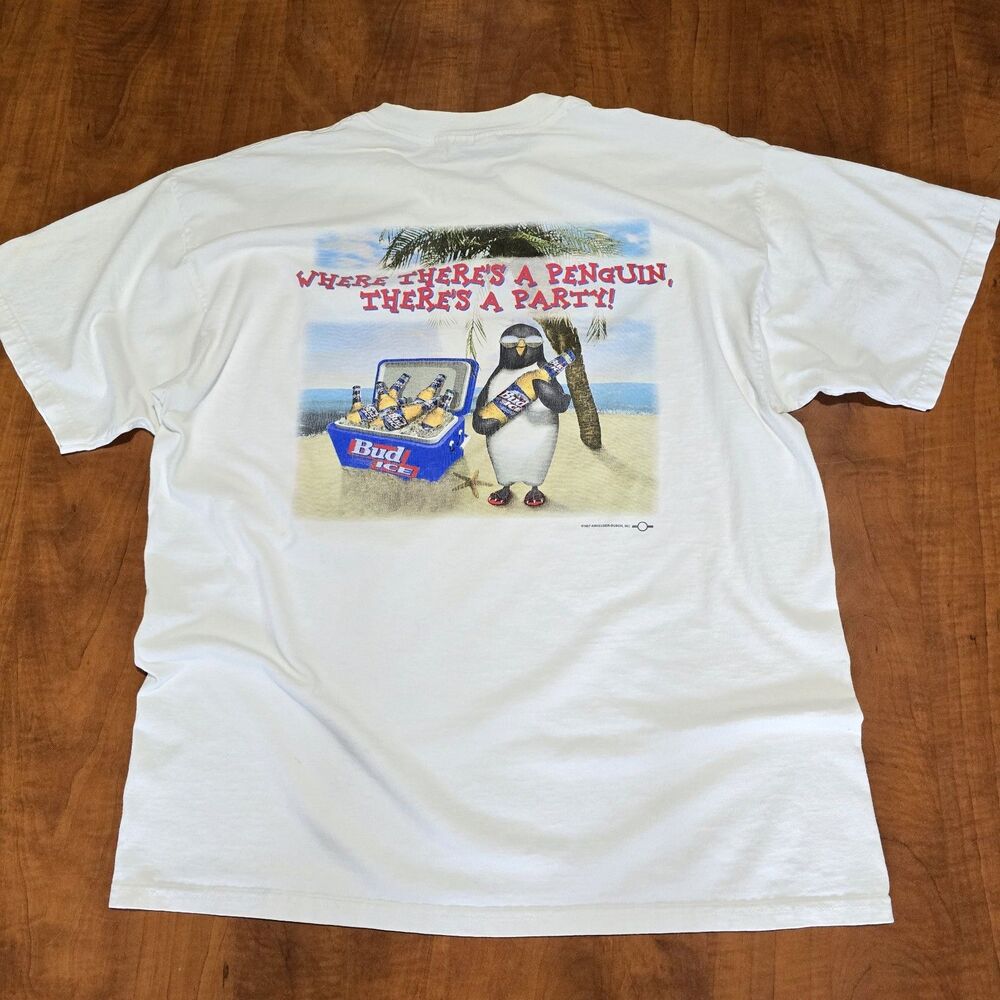 Anheuser Busch Vintage 1997 Bud Ice Beer Dooby Dooby Doo Penguin Graphic Tee XL